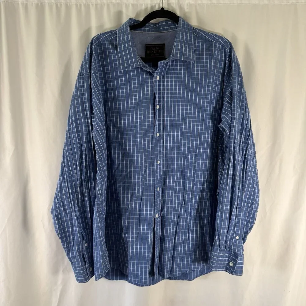 Jos A Bank Reserve Dress Shirt Mens XXL Silk Bl Blue Plaid Button Up Long Sleeve
